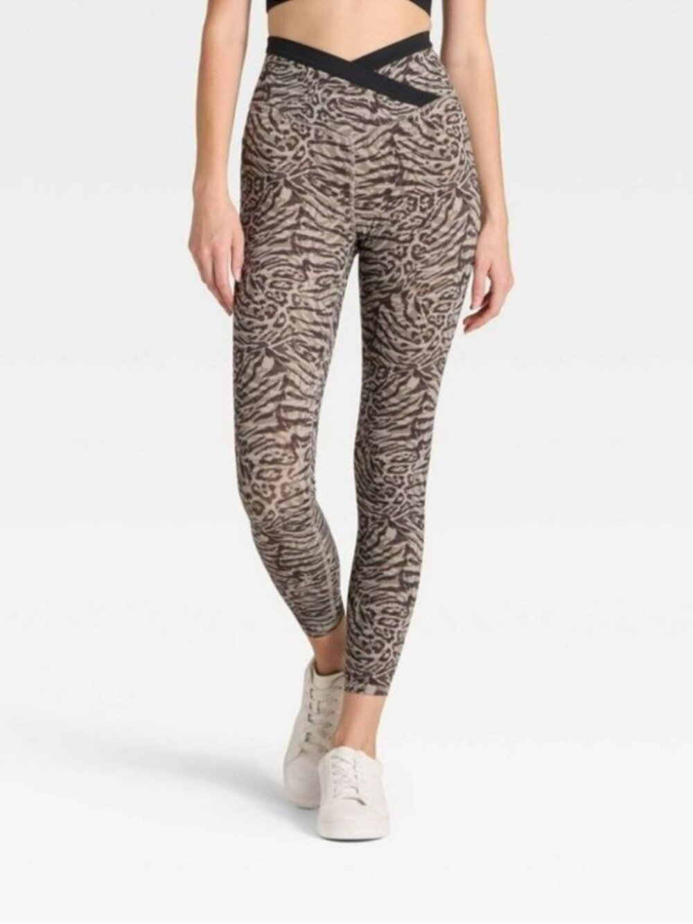 Women's High-Rise Crossover Waistband 7/8 Leggings Animal Print - Large